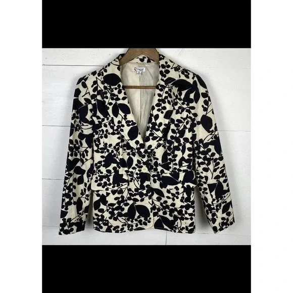 VTG Chadwick Classics Women's 4P Linen Cotton Blazer Jacket Ivory Black Floral - Picture 1 of 7
